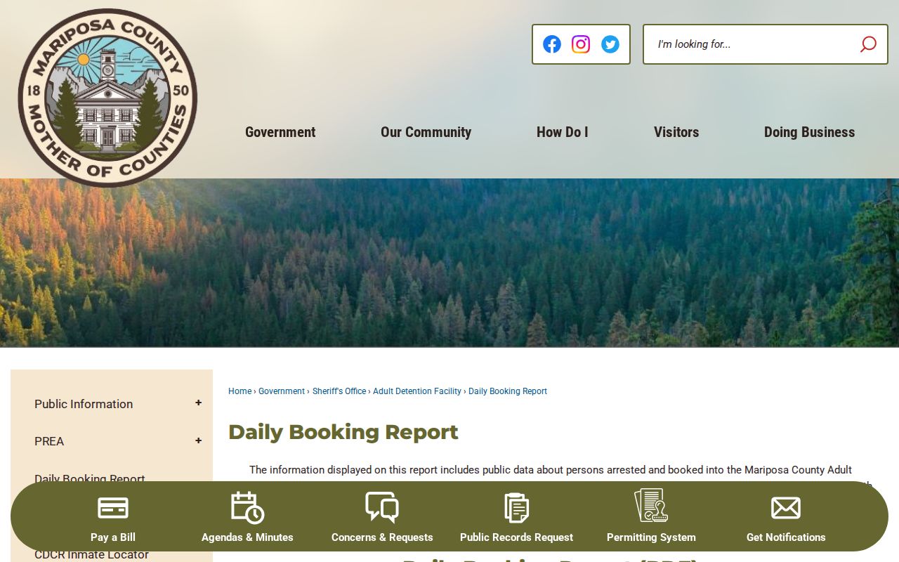 Mariposa County Daily Booking Report page for recent arrests
