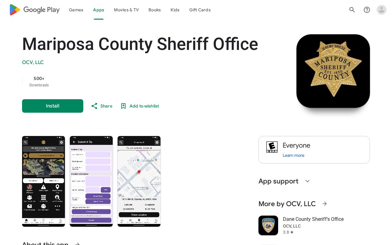 Current Mariposa County Sheriff Office mobile app listing