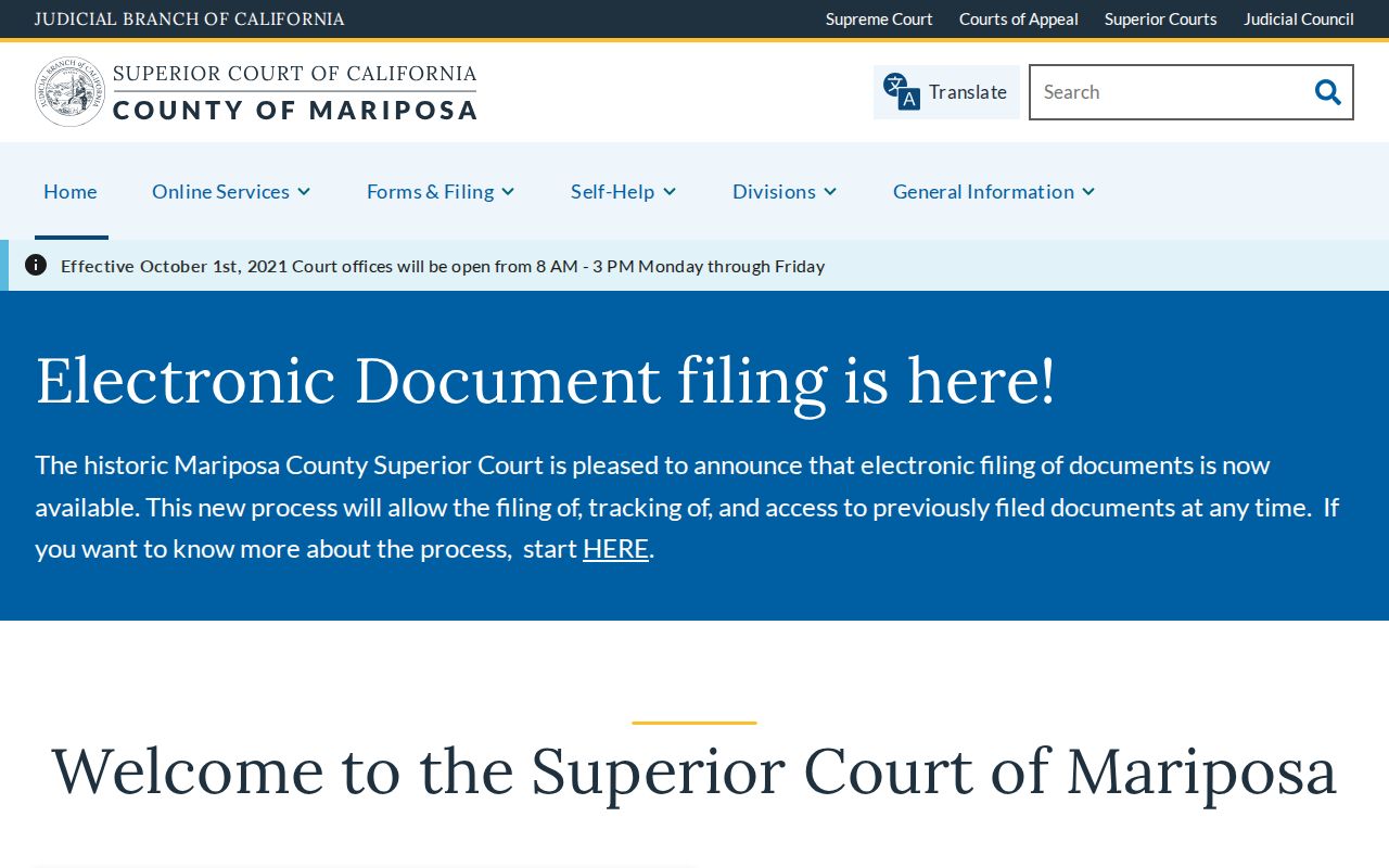 Mariposa Superior Court source for arrest case disposition records
